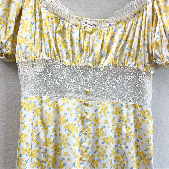 For Love & Lemons Daffodil Mini Dress Yellow Floral Size Small - Picture 5 of 6